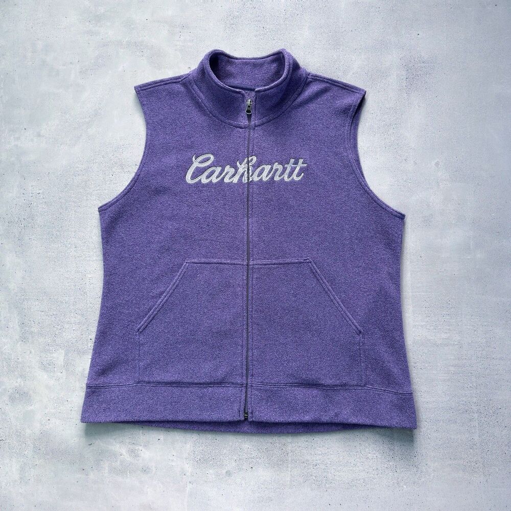 Carhartt Womens XL Purple Fleece Vest Full Zip Script Logo Workwear 100060-542